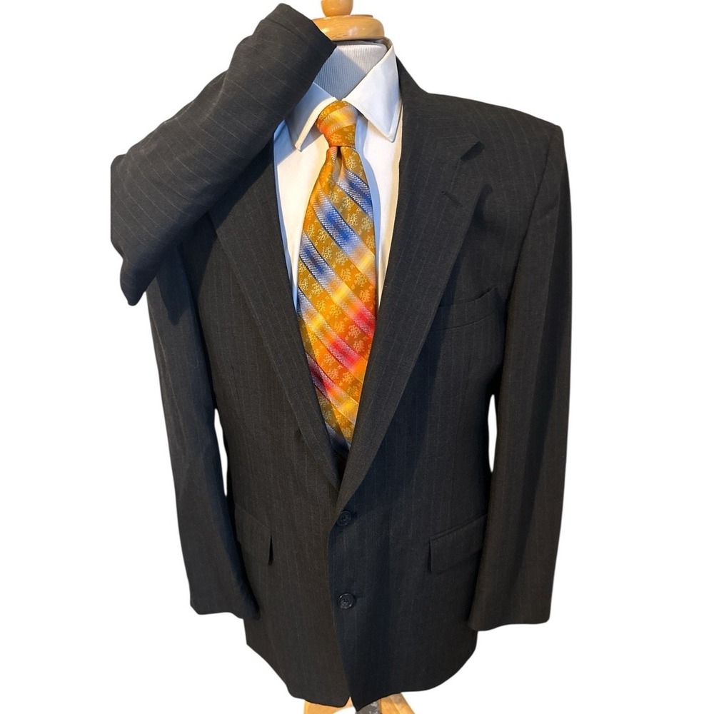 Hardwick Clothes 2 Piece Suit Mens 44L 36 x 31 Dark Gray Pin‎ Stripe Vintage USA